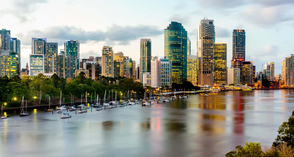 Brisbane City with lights on