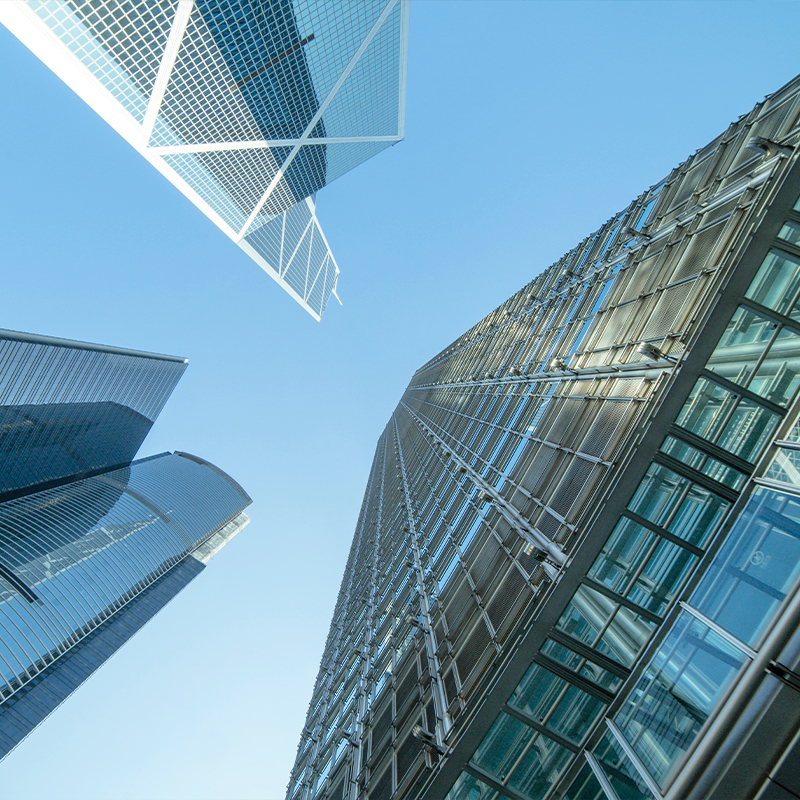 Looking up at buildings